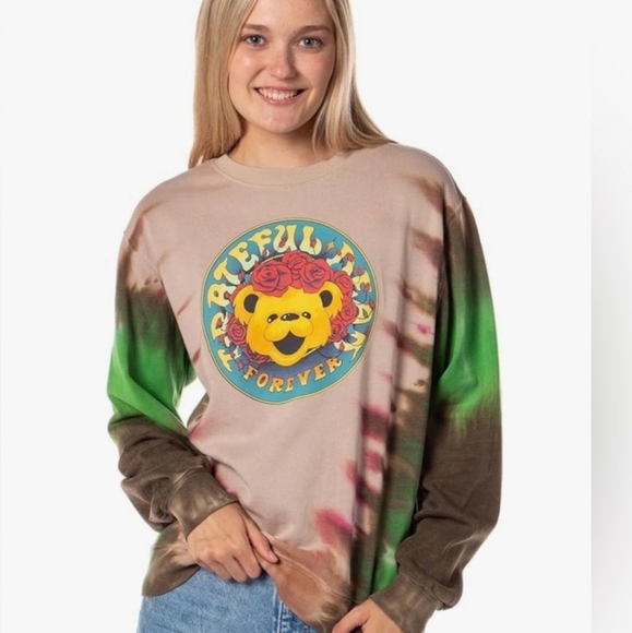 Grateful Dead Teddy Forever Sweatshirt Tie Dye Green Tan Medium - Picture 1 of 7